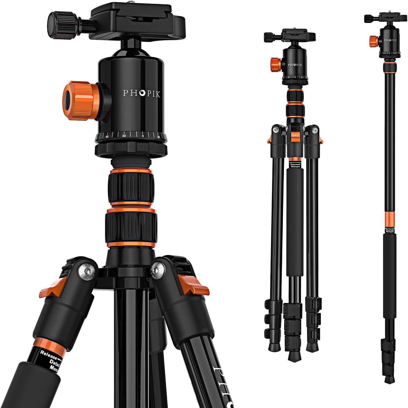 PHOPIK 77″ Camera Tripod,Travel Tripod for DSLR,Professional Tripod with 360 Degree Ball Head,Camera Tripods & Monopods with Carry Bag for Camera, Ipad,Phone,Lightweight Load up to 17.6 Pounds